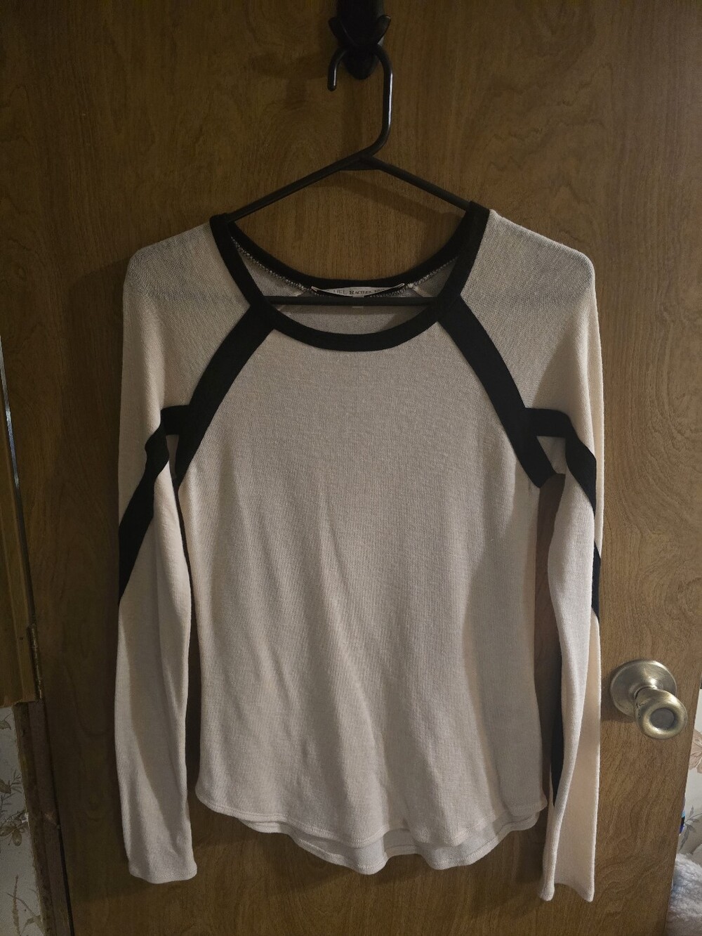 RACHEL Rachel Roy Cream Long-Sleeve Top with Black Contrast Trim